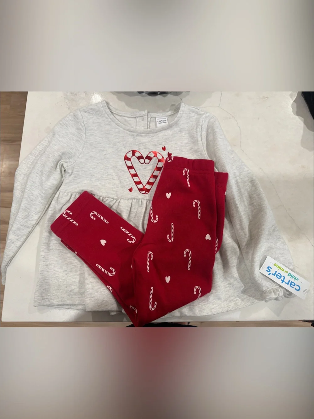 Carter's Red and Light Heather Gray Candy Cane Heart Pajama Set